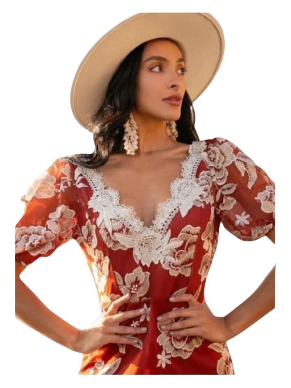 Joyfolie Maxi Dress with Cream Roses In Cinnamon - Picture 3 of 11